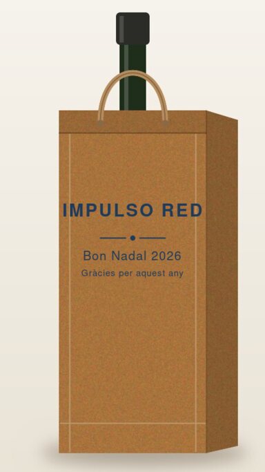 Bolsa de papel kraft con botella de aceite y el texto Impulso Red, Bon Nadal 2026
